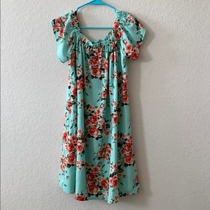 Floral mint off the shoulder dress